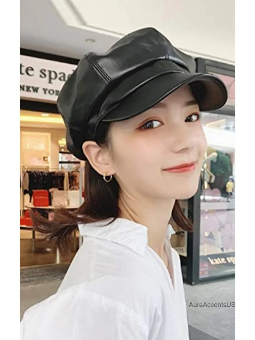 PU Leather Newsboy Cabbie Peaked Beret Cap Vintage Baker Boy Visor Hat